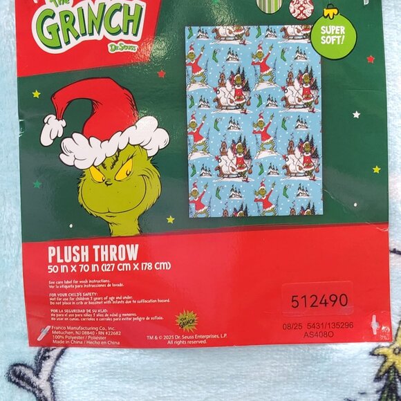 Dr. Seuss The Grinch Christmas Plush Throw Blanket 50" x 70" Super Soft Kids - Picture 4 of 10